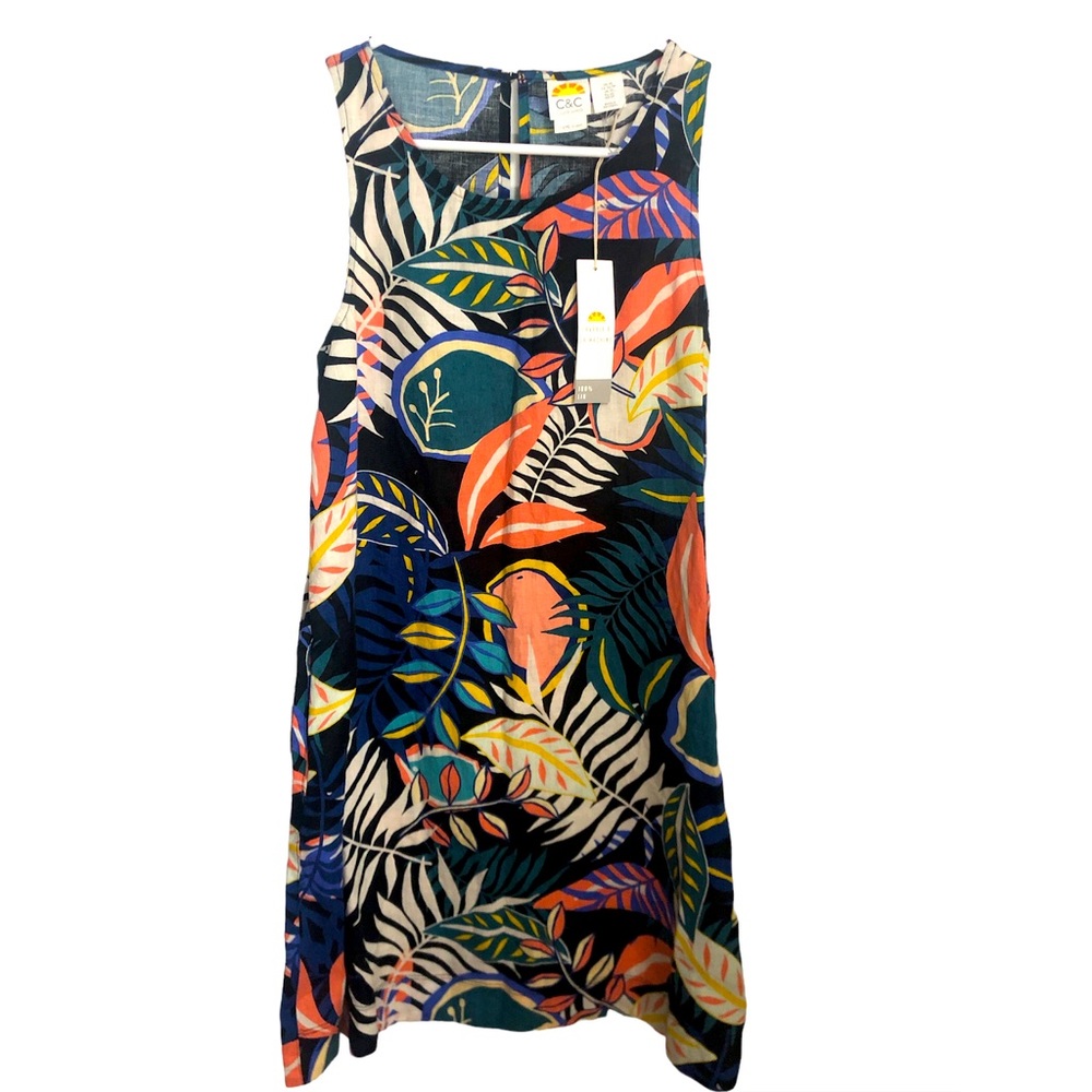 New C & C California linen tropical print dress